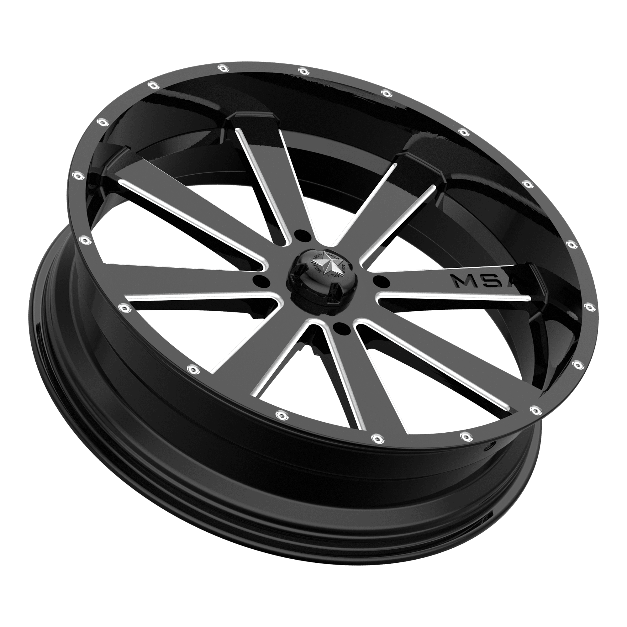 Photo of MSA M34 Flash - Gloss Black Milled by MSA Offroad Wheels - Premium for UTVs / Side by Sides