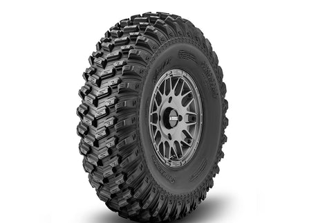 Sticky XT Warrior Tires 35x10x15 on 15x7 Assault Industries Hellfire Matte Titanium Wheels 4/136 Pattern