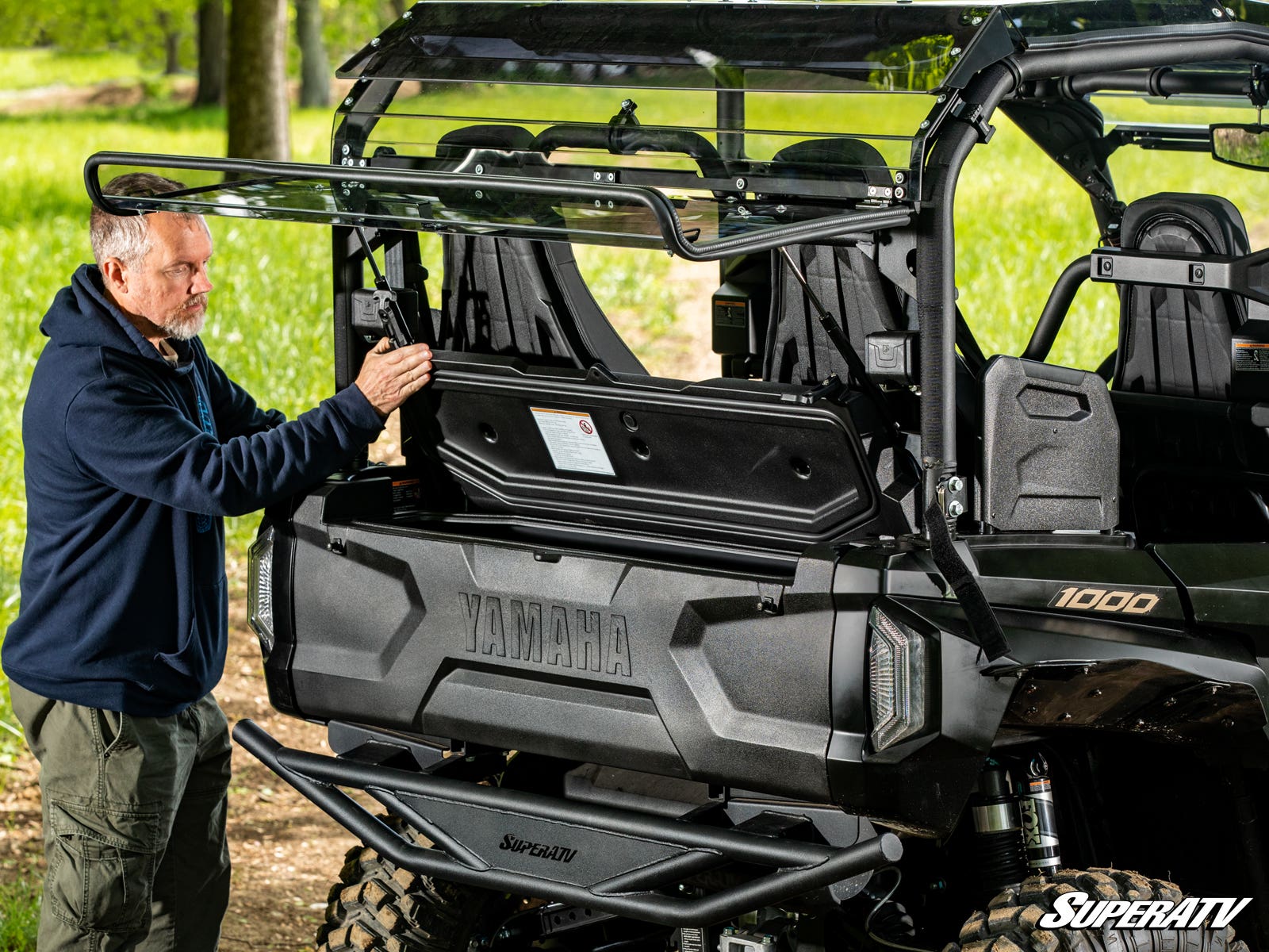 Photo of SuperATV Yamaha Wolverine RMAX4 1000 Scratch-Resistant Rear Flip Windshield by SuperATV - Premium Windshields for UTVs / Side by Sides