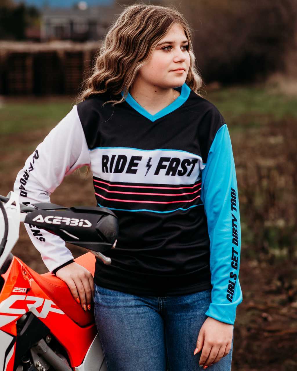 Photo of Youth Ride Fast Jersey by OFF-ROAD VIXENS CLOTHING CO. - Premium Youth for UTVs / Side by Sides