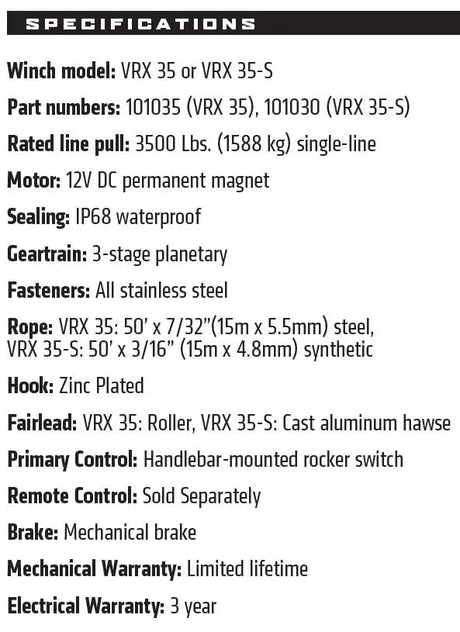 VRX 35-S POWERSPORT WINCH - 101030 - R1 Industries