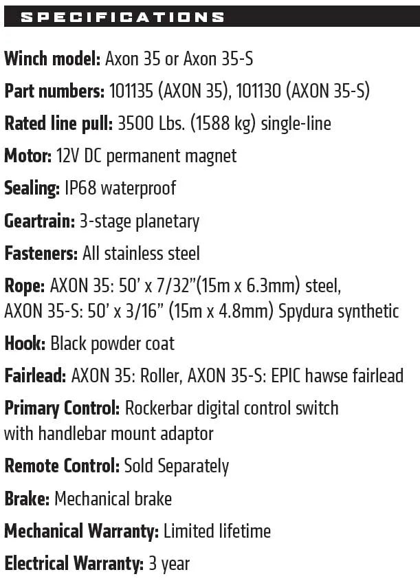 AXON 35 WARN POWERSPORT WINCH - 101135 - R1 Industries