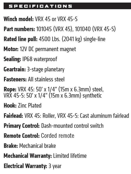 VRX 45-S POWERSPORT WINCH - R1 Industries