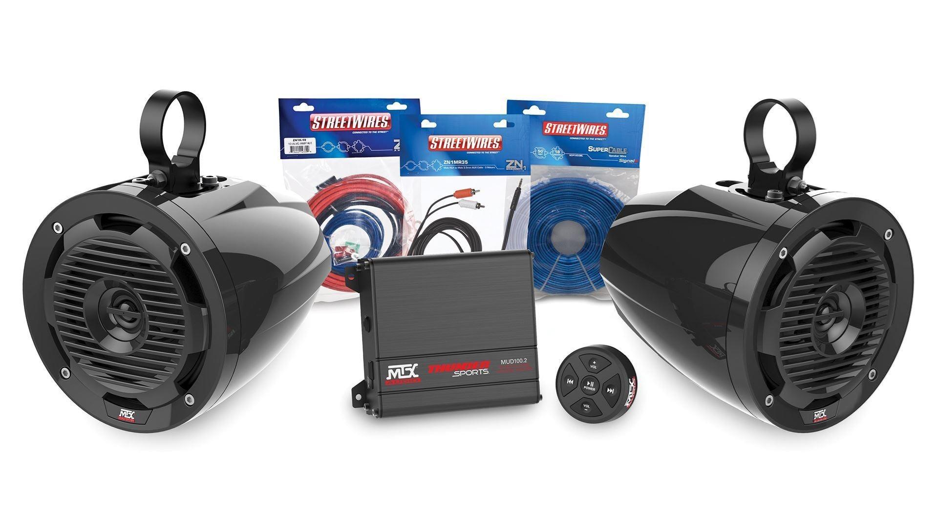 Photo of Universal Bluetooth Audio Package with Amplifier and 2 Roll Cage Speakers by MTX Audio - Premium Audio for UTVs / Side by Sides