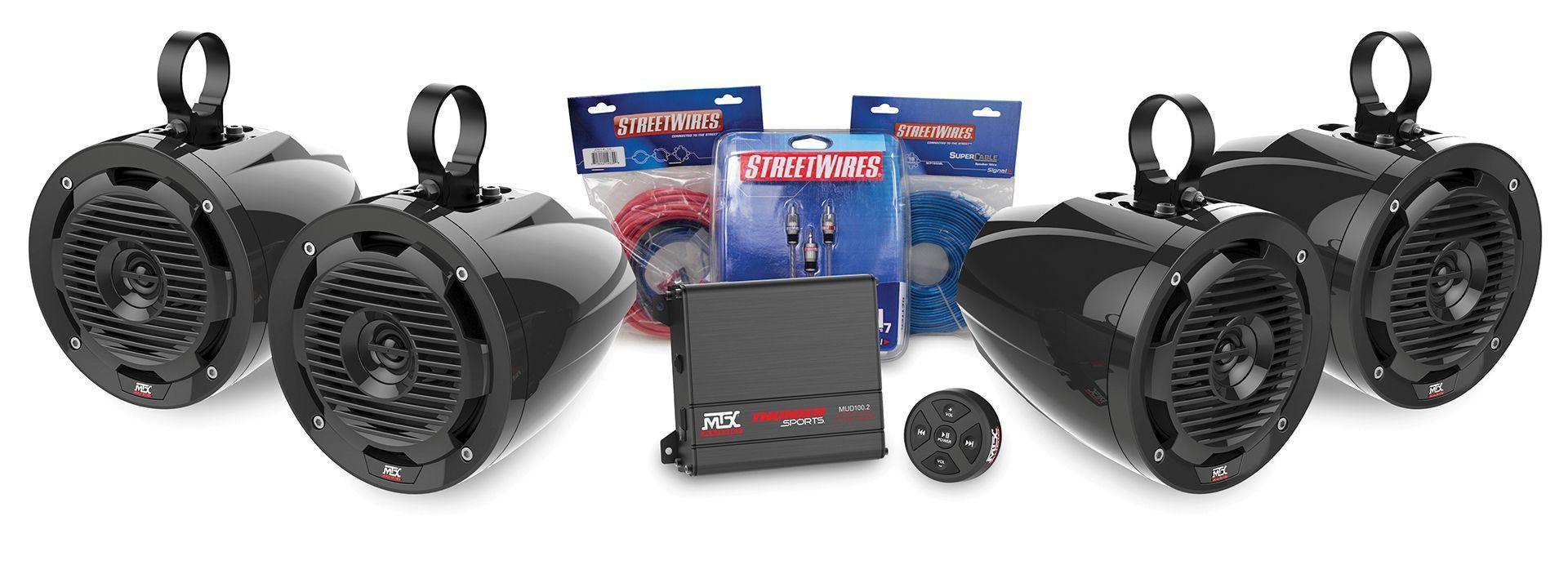 Photo of Universal Bluetooth Audio Package with Amplifier and 4 Roll Cage Speakers by MTX Audio - Premium Audio for UTVs / Side by Sides