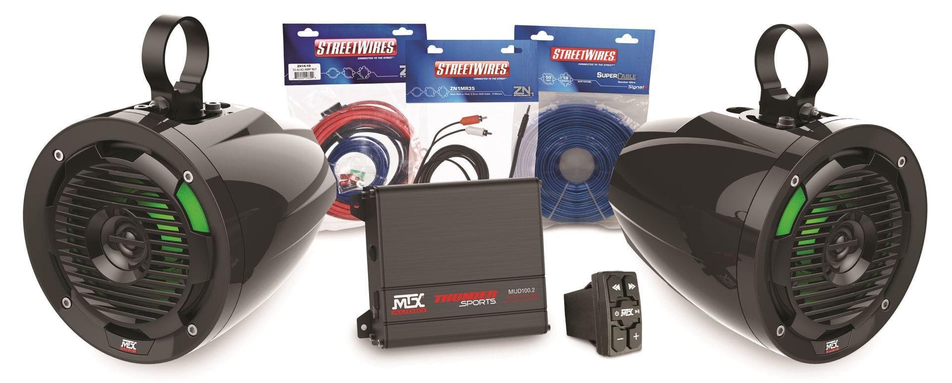 Photo of Universal Bluetooth Switch Audio Package with Amplifier and 2 Roll Cage Speakers by MTX Audio - Premium Audio for UTVs / Side by Sides