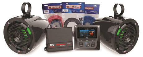AMPLIFIER AND 2 ROLL CAGE SPEAKER WITH BLUETOOTH MEDIA CONTROLLER PACKAGE - R1 Industries