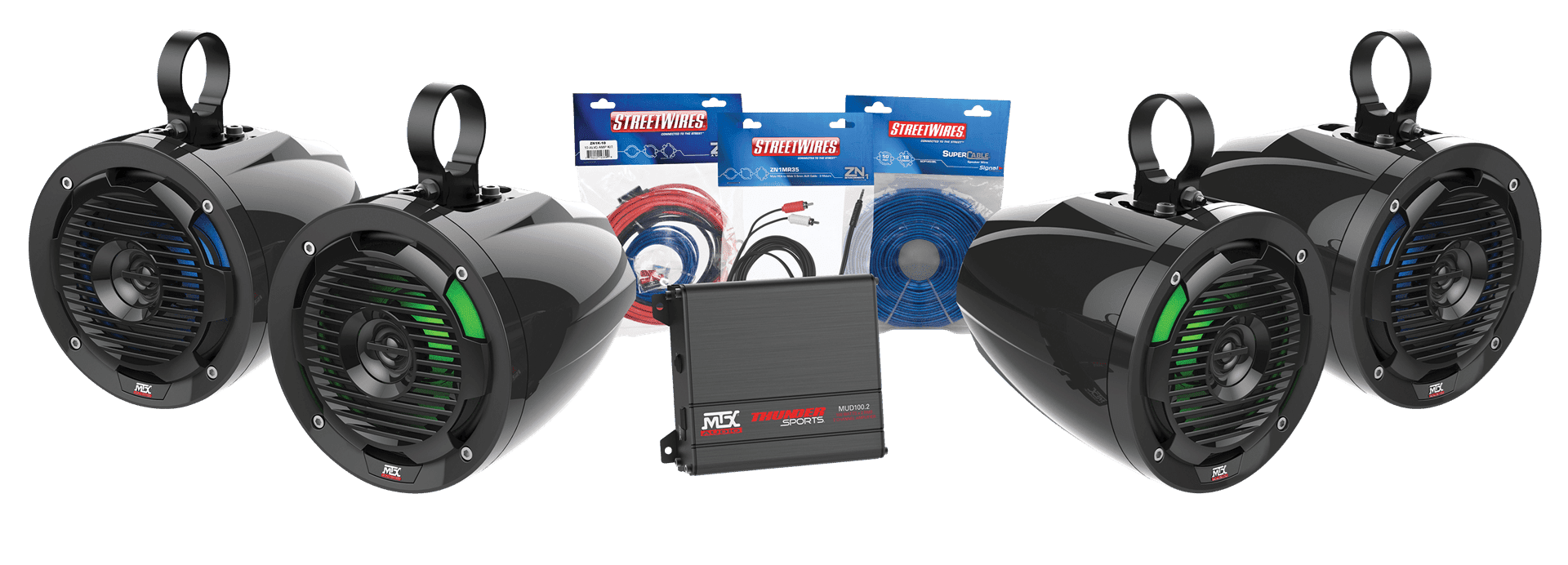Photo of Universal Audio Package with Amplifier and 4 Roll Cage Speakers by MTX Audio - Premium Audio for UTVs / Side by Sides