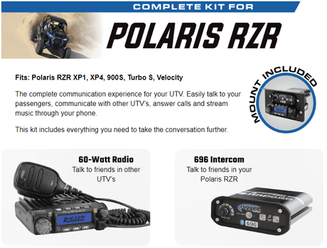 Photo of Over The Head (OTH) Polaris RZR Complete Car to Car Radio Kit by Rugged Radios - Premium Communication for UTVs / Side by Sides