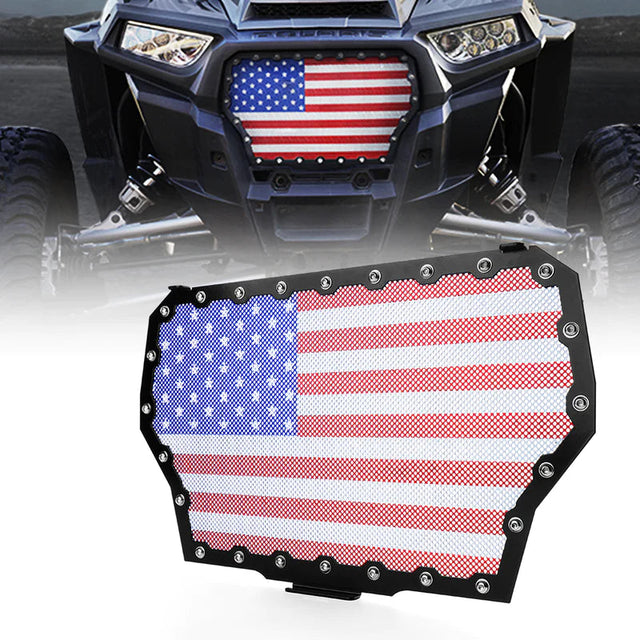 Xprite Black Steel Grille with U.S. Flag Mesh for 2017-2018 Polaris RZR XP Turbo