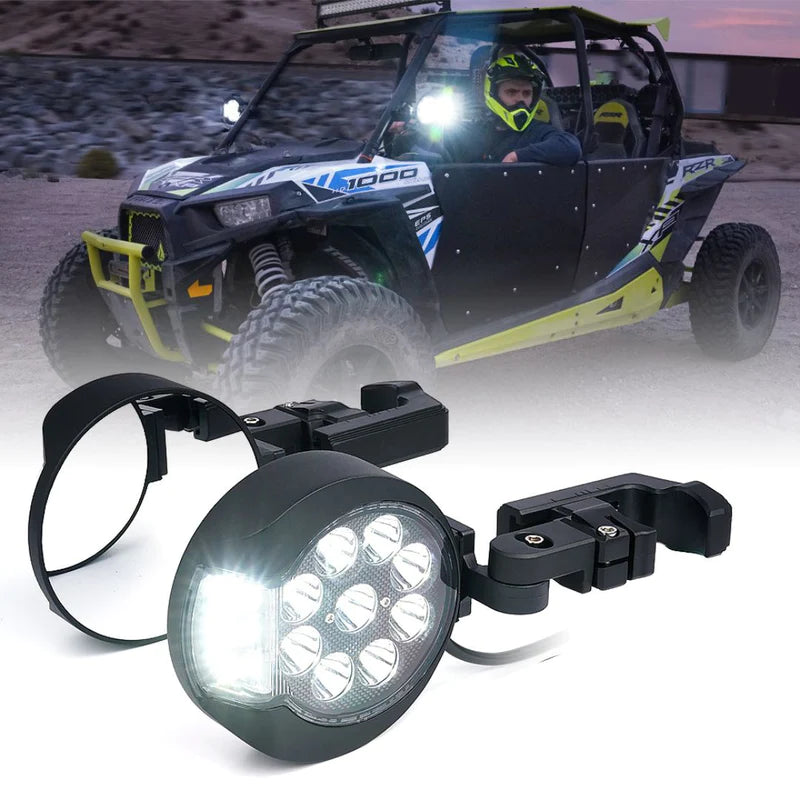 UTV Rear View Side Mirrors with LED Spotlight | Orbit Series