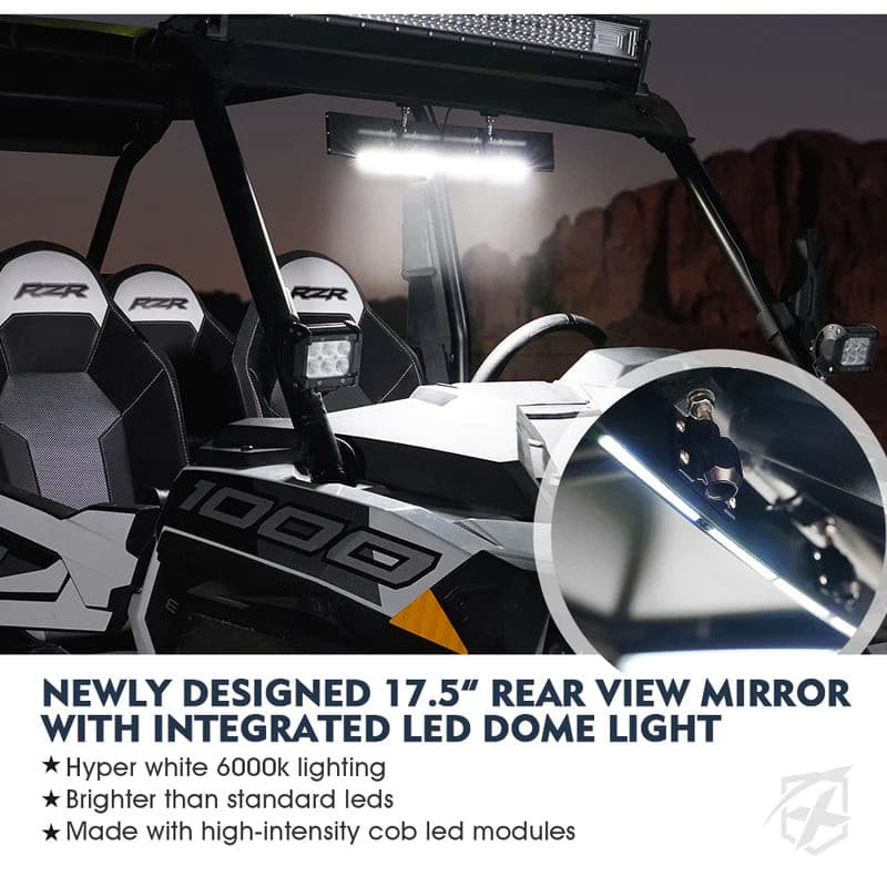 17.5" Curved UTV Rear View Mirror with Integrated LED Lights