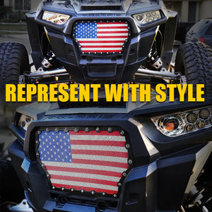 Xprite Black Steel Grille with U.S. Flag Mesh for 2017-2018 Polaris RZR XP Turbo