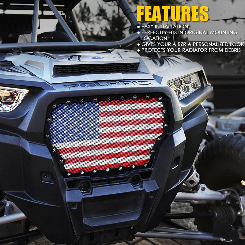 Xprite Black Steel Grille with U.S. Flag Mesh for 2017-2018 Polaris RZR XP Turbo