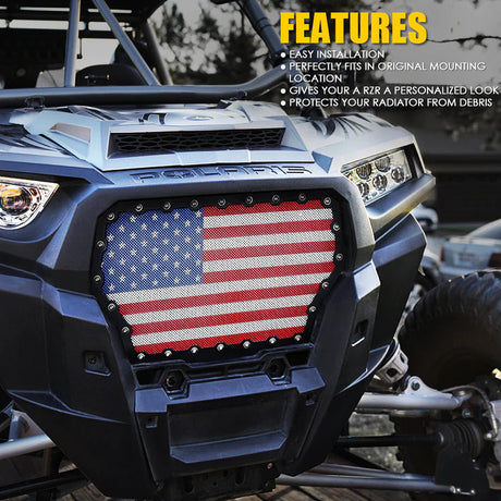 Xprite Black Steel Grille with U.S. Flag Mesh for 2017-2018 Polaris RZR XP Turbo