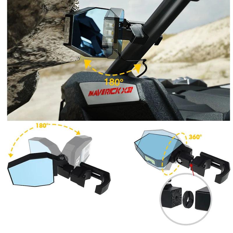 UTV Side Mirrors with LED Spotlight & Puddle Light