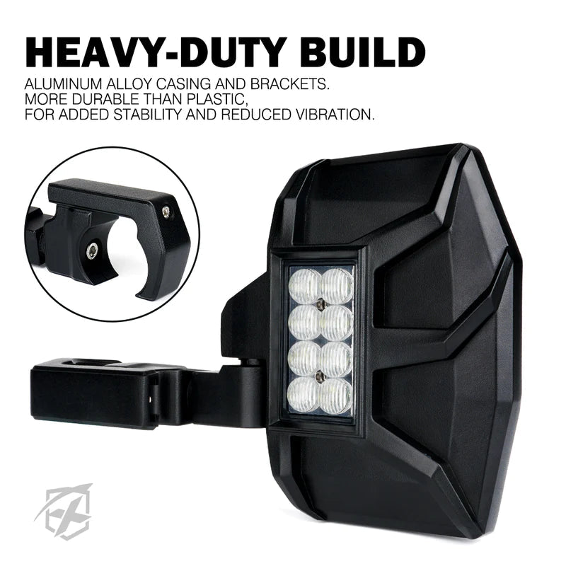 UTV Side View Mirror with LED Spotlights | Spider Series