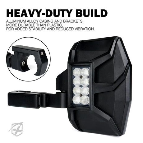 UTV Side View Mirror with LED Spotlights | Spider Series