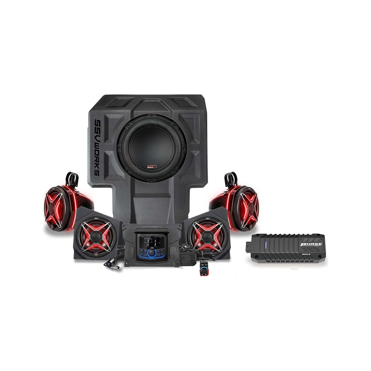 Photo of Kawasaki KRX Lighted 5-Speaker System with Head Unit by SSV Works - Premium Audio for UTVs / Side by Sides