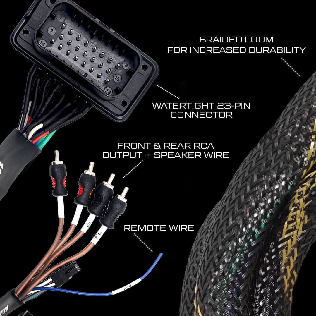 Photo of RZR® Pro Series Ride Command Front & Rear RCA Output + Speaker Wire & Remote by UTV Stereo - Premium Audio for UTVs / Side by Sides