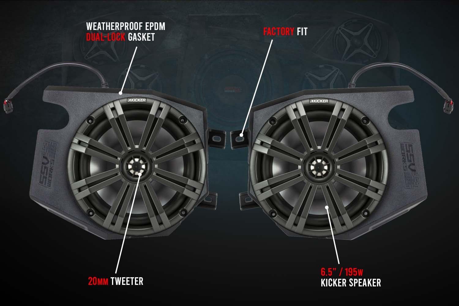 Photo of Polaris RZR Front Kick 6.5" Speaker Pods (2014-2023) by SSV Works - Premium Audio for UTVs / Side by Sides
