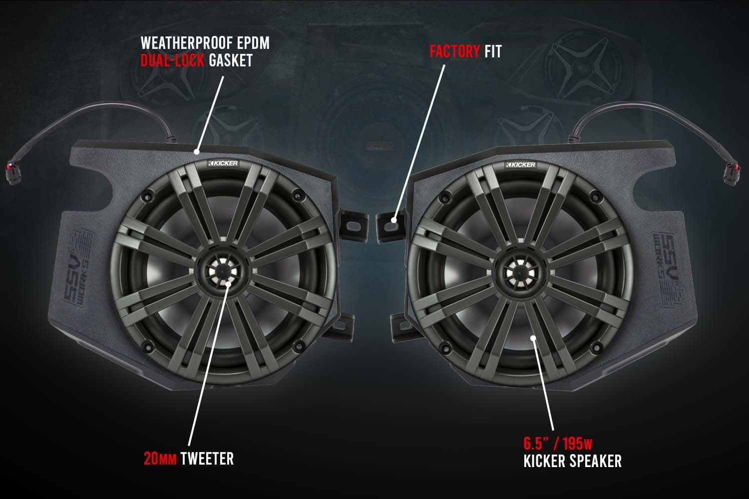 Photo of Polaris RZR Phase X Kicker 5-Speaker Plug-&-Play System for Ride Command (2014-2023) by SSV Works - Premium Audio for UTVs / Side by Sides