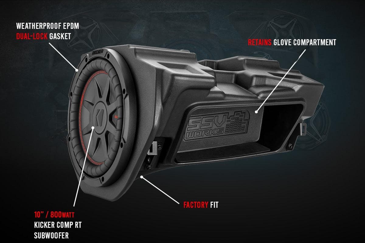 Photo of SSV Works Polaris RZR Glove-Box 10in Subwoofer Enclosure by SSV Works - Premium Audio for UTVs / Side by Sides