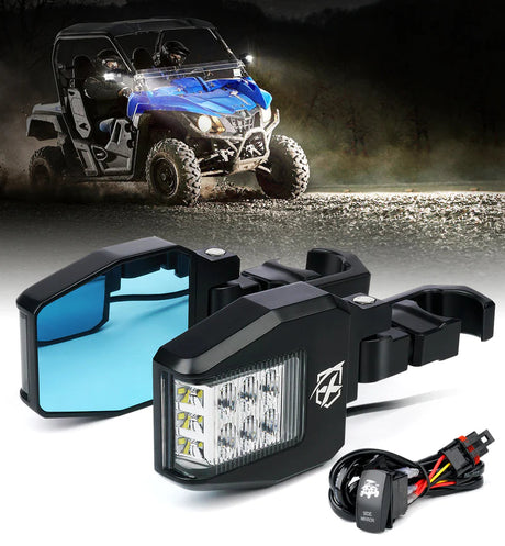 UTV Side View Mirror with LED Spotlight & C-Clamp Brackets