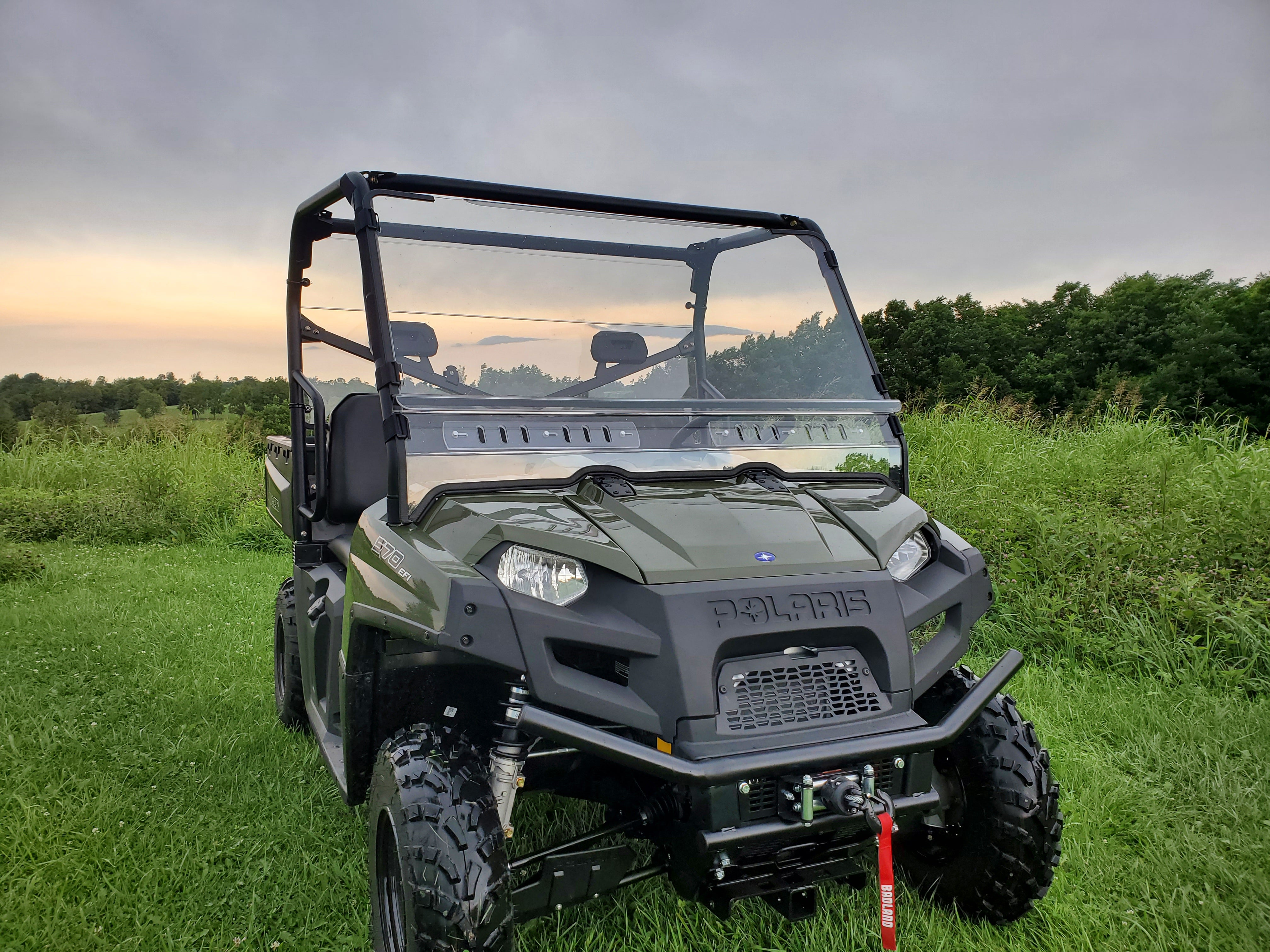 Photo of Polaris Ranger Full-Size 570 3-Passenger - 2 Pc Windshield w/Hard Coat, Clamp, and Vent Options by 3 Star UTV - Premium Windshields for UTVs / Side by Sides