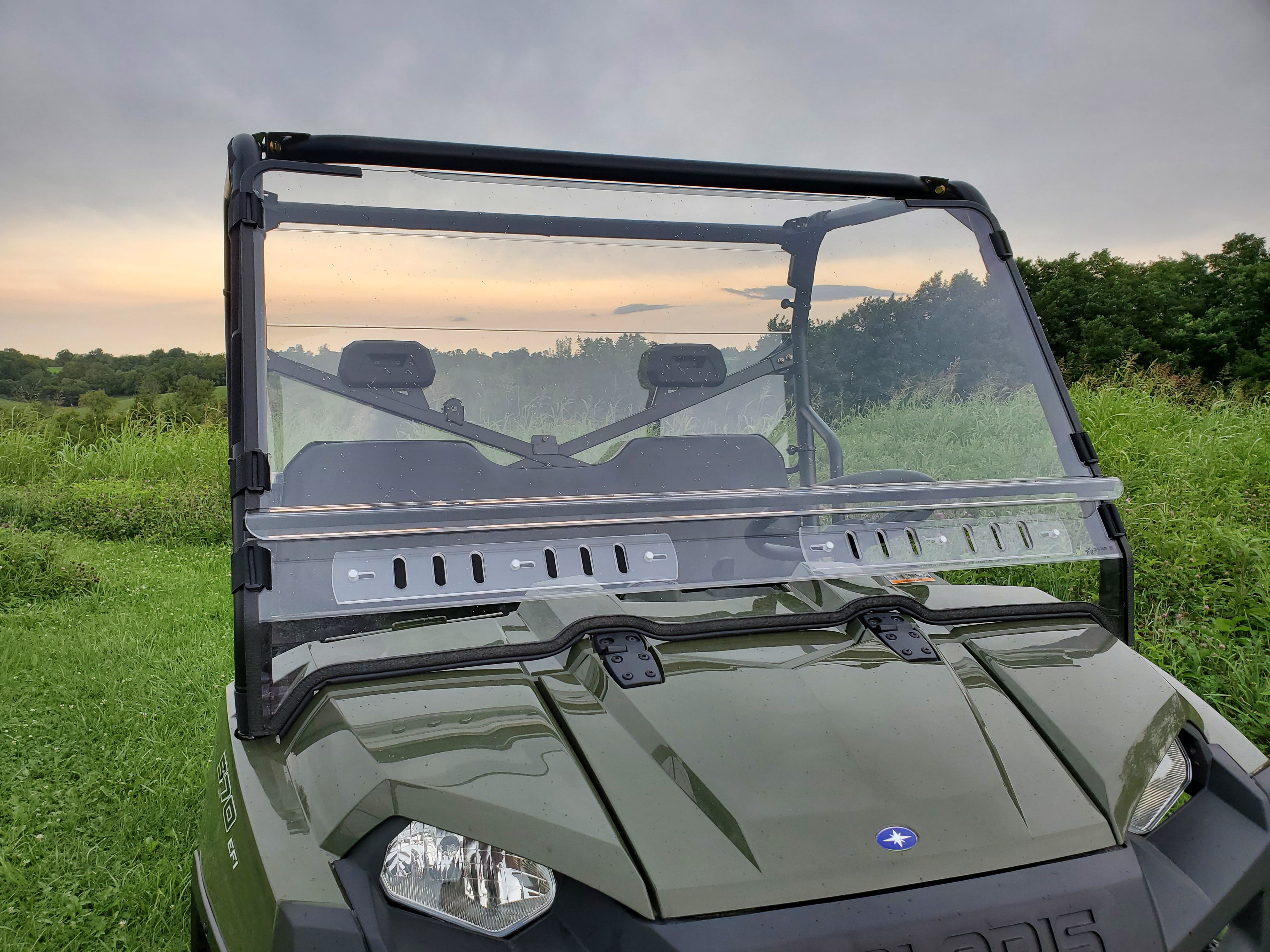 Photo of Polaris Ranger Crew 1000 - 2 Pc Scratch-Resistant Windshield w/Vent and Clamp Options by 3 Star UTV - Premium Windshields for UTVs / Side by Sides
